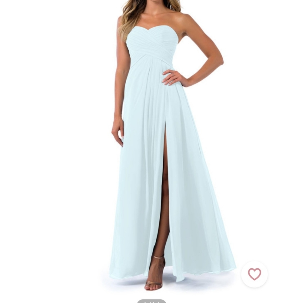 Azazie strapless light blue baby blue bridesmaid dress